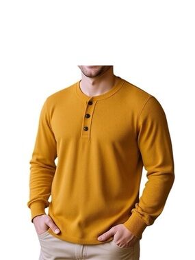 Jockey Men's Long Sleeve Henley Mustard Shirt
